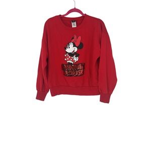 Disney Minnie‎ Mouse Red Sequin Graphic Sweatshirt Womens Large Pullover